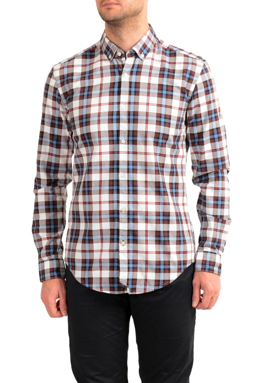 Hugo Boss "Rikard_53" Slim Fit Plaid Flannel Long Sleeve Casual Shirt M A010643